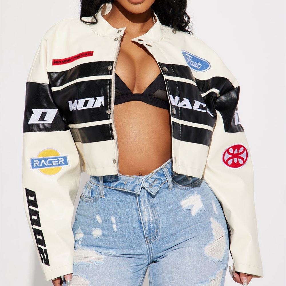 Women's Black and White Racer Jacket